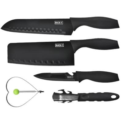 China Stocked 5 Pcs/Set Stainless Steel Kitchen Knife Black Non-stick Coating Kitchen Knife Set For Gift for sale