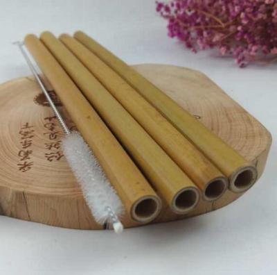 China Customized Eco-Friendly Logo Bamboo Straw Wholesale Natural Bamboo Drinking Straws In Bulk With Cleaning Brush for sale