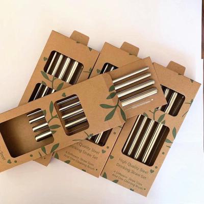 China Disposable Stainless Steel Straw Set with Eco Friendly Straw Cleaning Brush Straw Set in Box for sale