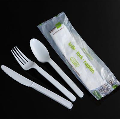 China Disposable PLA Cutlery Set Travel Restaurant Cutlery Disposable Individually Wrapped Biodegradable Tableware for sale