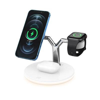 China Brand Tablet 2021 New Qi 15W Max Charger Stand Phone Watch Earphone Fast 25W 3 in 1 Magnetic Induction Wireless Charger for Apple iPhone 12 for sale