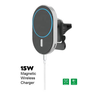 China Magnetic Car Phone Holder Wireless Charger For i12 Type C Connect USB To C Input Cable15W Max Qi Fast Charging Magnetic Car Phone Holder Wireless Charger For iPhone 12 MagSafe for sale