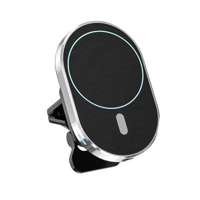 China Magnetic Wireless Car Phone Charger For iPhone 12 New Products 15W Qi Max Fast Charging LED Mount Holder Frame Wireless Magnetic Car Phone Holder Charger For iPhone 12 Magsafe for sale