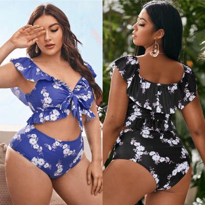 China Plus Size Bikini Swimwear and Beachwear Chunky Printing Lady Swimwear New Ruffled High Waist 2 Piece Women's Swimwear for Plus Sizes for sale