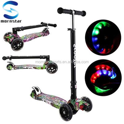 China High Rebound PU Wheels Print Height Adjustable T-Bar Safety Gravity Steering PU Wheels Kids Folding Kick Scooter for sale