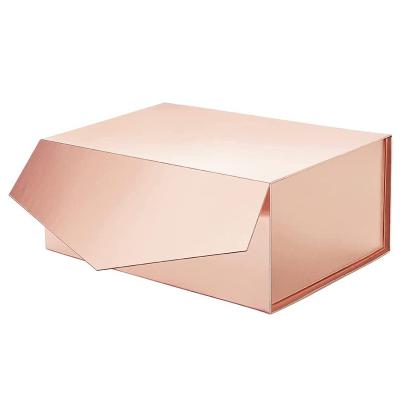 China 9.5x7x4 Inch Recyclable Rectangle Folding Glossy Cardboard Boxes With Magnetic Lids For Gift Packaging Rose Gold for sale