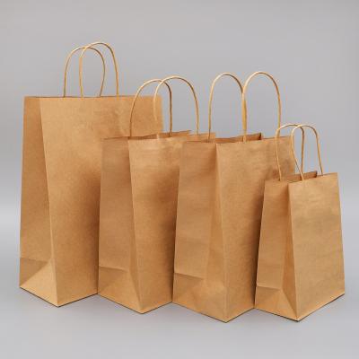 China Customized Recyclable Square Bottom Kraft Paper Brown Printed Paper Bags Food Takeaway With Handle for sale