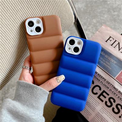 China Cute Phone Case Shockproof Cotton Down Jacket Silicone Cell Phone Case Packing Box Back Cover For iPhone 13 poco x3 cove for sale