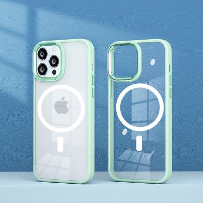 China Magsafe Cases Shockproof Shockproof Phone Case Clear Protective Lens Metal Wireless Charging For iPhone 12 Pro Max for sale