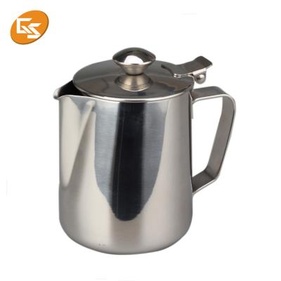 China Sustainable 1000ml 2000ml Stainless Steel Classic Milk Frothing Jug With Lid for sale