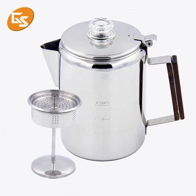 China WITH LID Camping Brew Coffee Pot Stovetop Stainless Steel Classic Coffee Percolator Portable Coffee Maker for sale