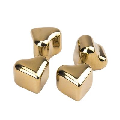 China Sustainable Food Grade High Quality Metal Heart Shaped Ice Cube , Silver Gold Stainless Steel Ice Cube In Different Shaped for sale