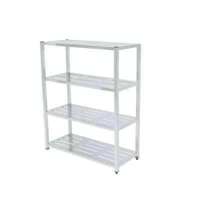 China Customized Kitchen Double Sided Stainless Steel Plate 4 Tiers Rack Commercial Storage Square Tube Shelf for sale