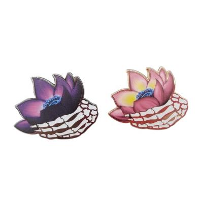 China Europe Customized Hard Lapel Pin High Quality Gradient Printing Lotus Hard Enamel Flower Design Pin for sale