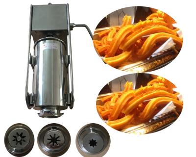 China Snack Factory Horizontal Manual 3L Stainless Steel Churros Machine with 3 Molds Deep Fryer Dough/Sausage Stuffer Sticks for sale