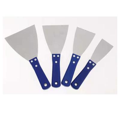 China Blade in a mirrored polished finish factory supply stainless steel drywall scraper set with blue handle for sale