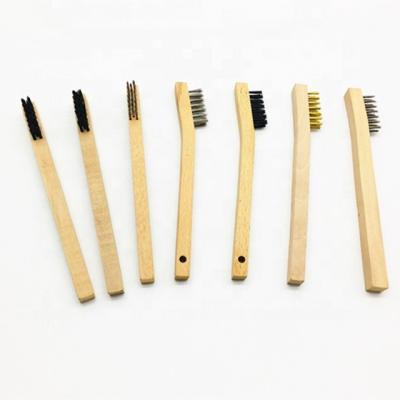 China Welding Cleaning Wood Handle Steel Wire Brushes Knife Wire Brush Mini Wire Brush Set for sale