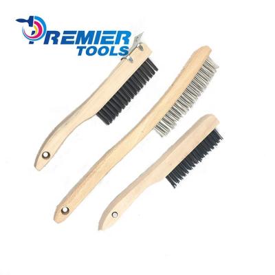 China Cleaning White Or Black Carbon Steel Wire Brush Set With Wooden Handle for sale