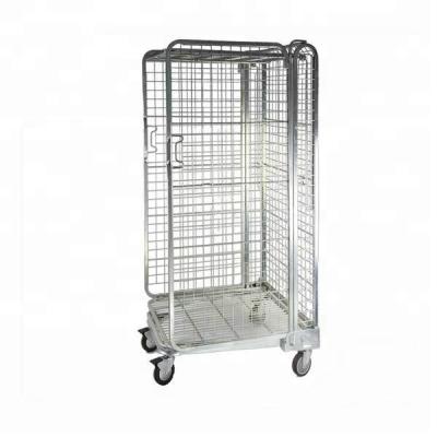 China Warehouse Storage System Logistics Warehouse Cage Trolley Steel /electronic Stackable Galvanized Wire Mesh Roll Cage Trolley for sale