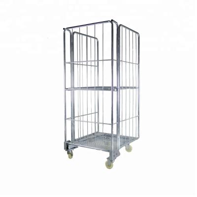 China Supermarket Steel Storage Transport Logistics Warehouse Metal Rolling Cargo Wire Mesh Trolley Folding Steel Cage for sale