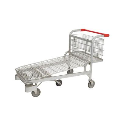 China Hot Sale Folding Metal Trolley Hand Push Platform Cart Storage Warehouse Industrial Logistic Trolley for sale