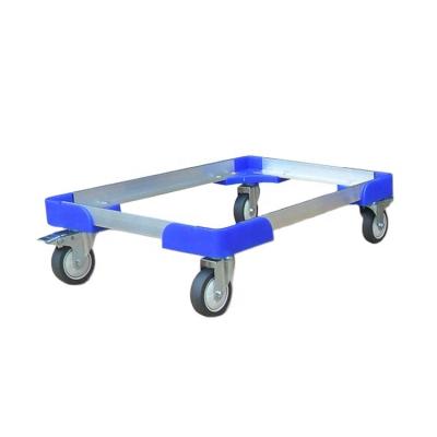 China Hot Selling Aluminum Tool Case Roller Skate, Factory Directly Sale Four Wheel Flat Cart Aluminum Container Plastic Mobile Cart for sale