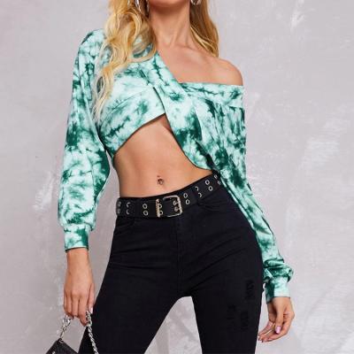 China OEM Fashion QUICK DRY Design Casual Shirt Women's Long Sleeve V-Neck Tie Dye Fitness Ladies Crop Tops for sale