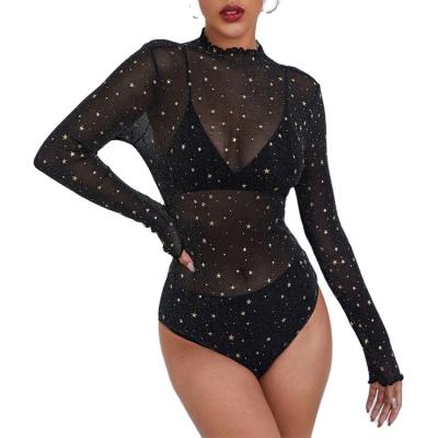 China 2021 sexy women jumpsuit breathable one piece clothes see through long sleeve shapewear lace jumpsuits custom outfit for women for sale