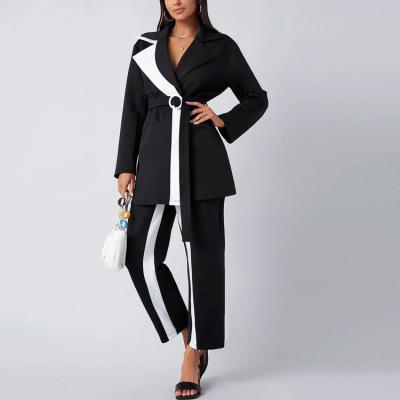 China QUICK DRY High Quality Elegant Asymmetrical Long Sleeve Women's Colorblock Blazer Set for sale