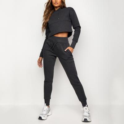 China 2021 High Quality Custom Crop Hoodie Breathable Slim Fit Women Cotton Tracksuit Sports Tracksuits Slim Fit 2 Pieces for sale