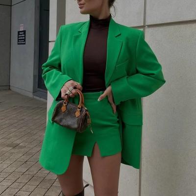 China 2021 Customs high quality fashion casual elegant long sleeve formal blazer and anti-pilling skirts suit women ladies two-piece set for sale