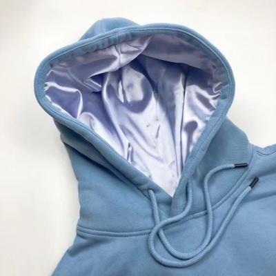 China 2021 New Arrival Anti-wrinkle Fleece Luxury Embroidery Hood Satin Lined Hoodie Women Unisex Silk Striped Custom for sale