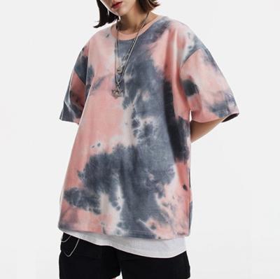 China Custom 100% OEM Logo Oversized Unisex Tie-Dye Wholesale Cotton Anti-Wrinkle Stylish T-shirt Women's Clothes for sale