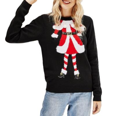 China New Winter Anti-Wrinkle Collection Custom Embroidery Pullovers Santa Women Funny Christmas Sweater for sale