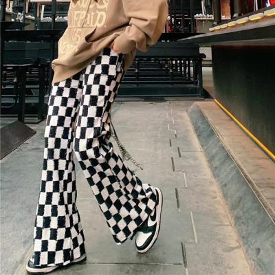 China 2022 Latest Anti-Wrinkle Ladies Pants Fashion Bell Bottoms Checkerboard Printed Flare Pants for sale