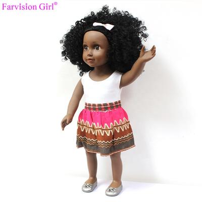 China African Black Dolls 18 Inch American Black Girl Doll With African Cloth Dress for sale