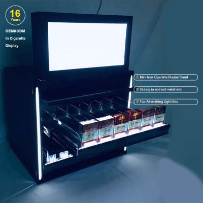 China Light Box Can Be Assembled Slip In And Metal Rails Advertising Light Box Mini Tobacco Display Metal Cigarette Top Display Rack for sale