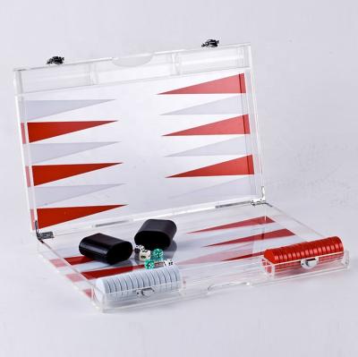 China Patented Product Satom Custom Lucite Transparent Acrylic Backgammon Game Sets With Chips for sale