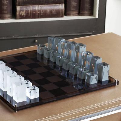 China Wholesale Custom Satom Eco-Friendly Custom Chess Set All Color Brown Board Gray White Pieces Crystal Modern Acrylic Chess Set for sale