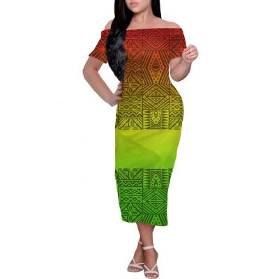 China Anti-Static Rasta Color Samoa Lokostyle Dresses Short Sleeve Puletasi Tribal Polynesian Tatau Dress Pattern Formal Occasions Maxi Dress for sale