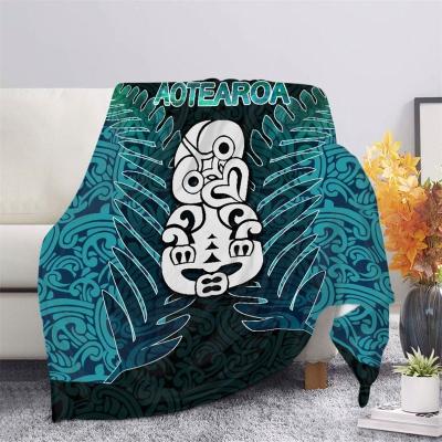 China Polynesian Tribal Winter Maori Tiki Art Silver Fern Luxury Blanket Maori Tattoo Design Blankets For Custom Blanket Anti-Static for sale