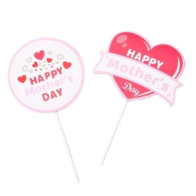 China Simple Happy Bachelor Party Cake Decoration New Product Pink Mothers Day Cake Card Mothers Day Cake Decoration Paper Cake Toppers for sale