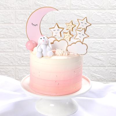 China New Birthday Baking Dress Up Girl Birthday Party Cake Decoration Moon Plug-in Star Clouds Cake Toppers for sale