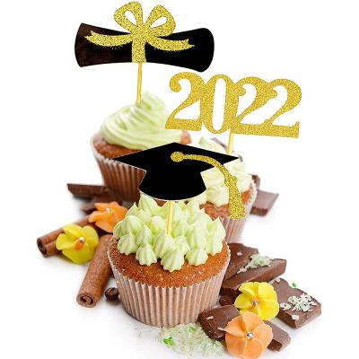 China 2022 Custom Made Gold Party Suppies Graduation Cupcake Toppers 12PCS Cake Inserts For Graduation Party Mini Cake Decorations for sale