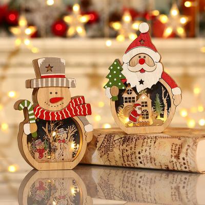 China New Christmas Decorations Christamas Decorations LED Light Wooden Santa Claus Ornaments Hotel Window Decoration Christmas Gifts for sale