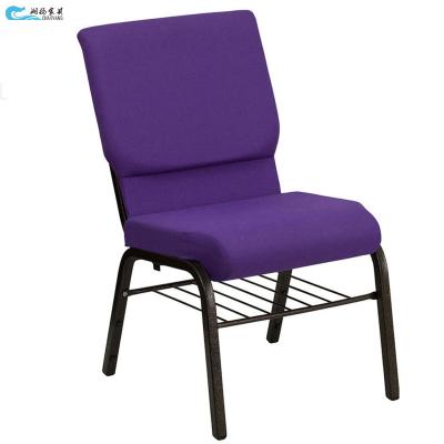 China Modern Wholesale Cheap Stack Metal Church Chair With Shelf And Back Pocket for sale