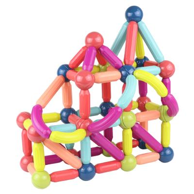 China Magnetic Building Toy 64 PCS Balls and Rods Set Building Sticks Blocks Vibrant Colors Different Sizes Curved Shapes PULL BACK Magnet Toys for Kids for sale