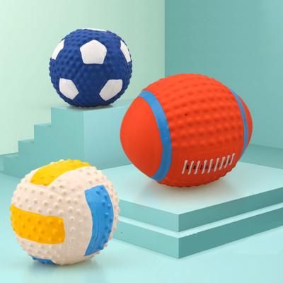 China Toy Rugby Football Shape Interactive Pet Squeaker Viable Wear Resistant Design Toy Ball Latex Soft Dog Toy for sale