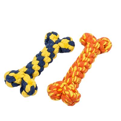 China Dogs Toy Bone For Dog Cotton 16cm Rope Woven Orange Bone Molar Pet Toy for sale