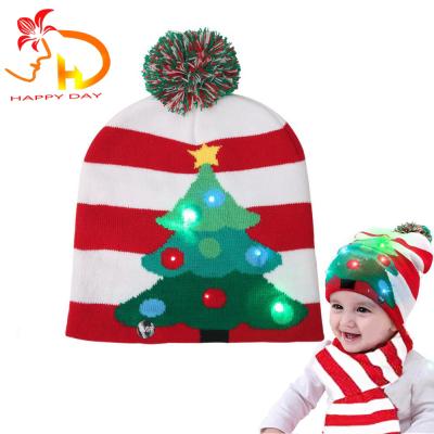 China Fashionable Light Christmas Decoration Christmas Tree Hat Adult Knitted LED Christmas Hats for sale